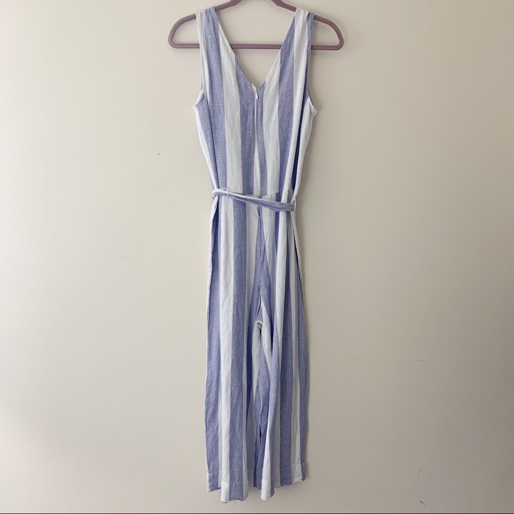 NWT BEACHLUNCHLOUNGE Striped Lennon Jumpsuit Blue White Linen Size Small - Picture 5 of 11